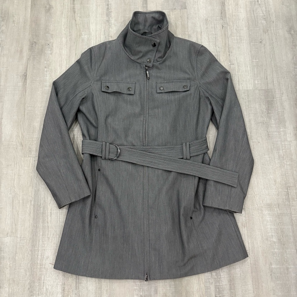 Metro by Kristen Blake Trench Coat Women's  L Gray Full Zip Hooded Jacket